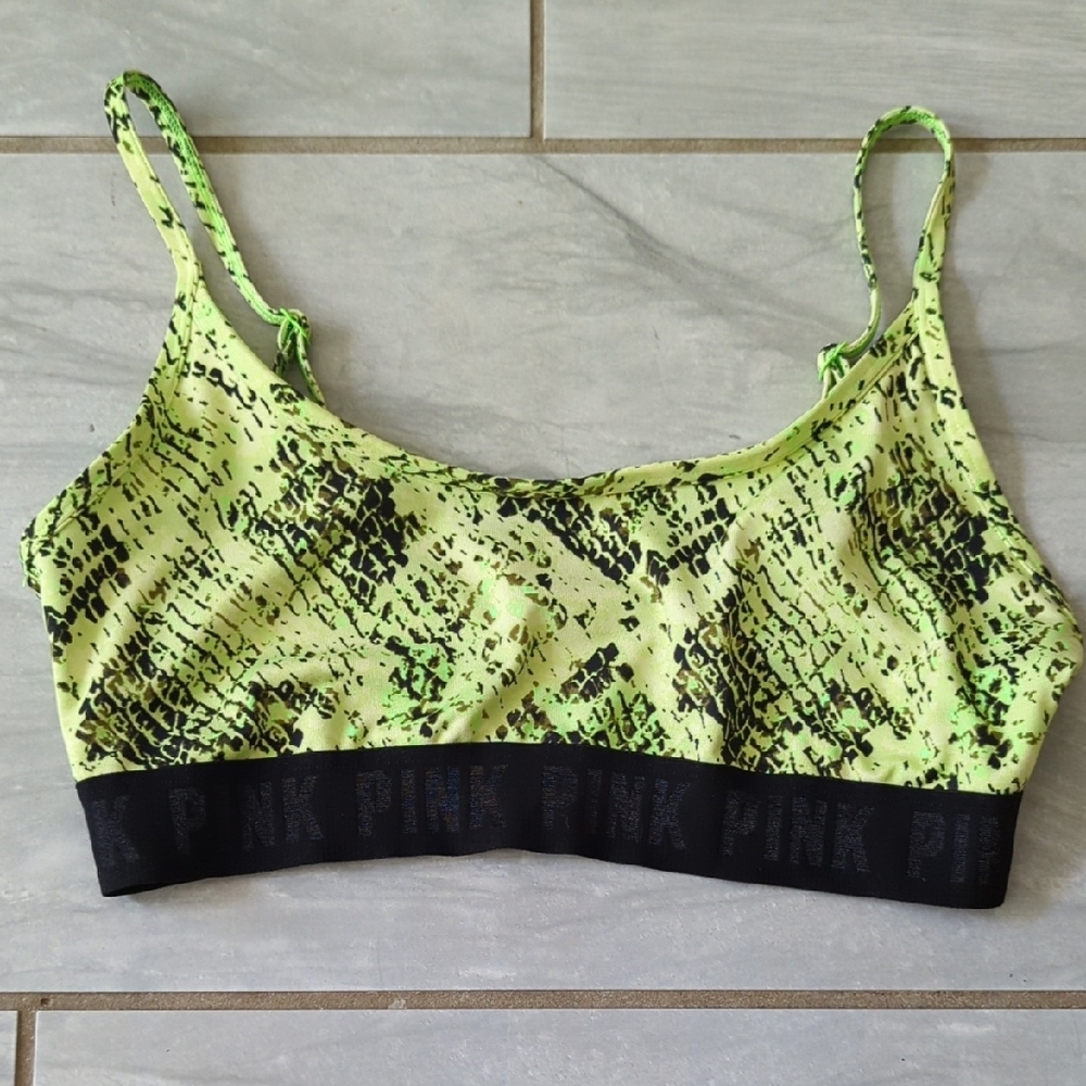PINK Victoria's Secret Green and Black Snake Print Sports Bra